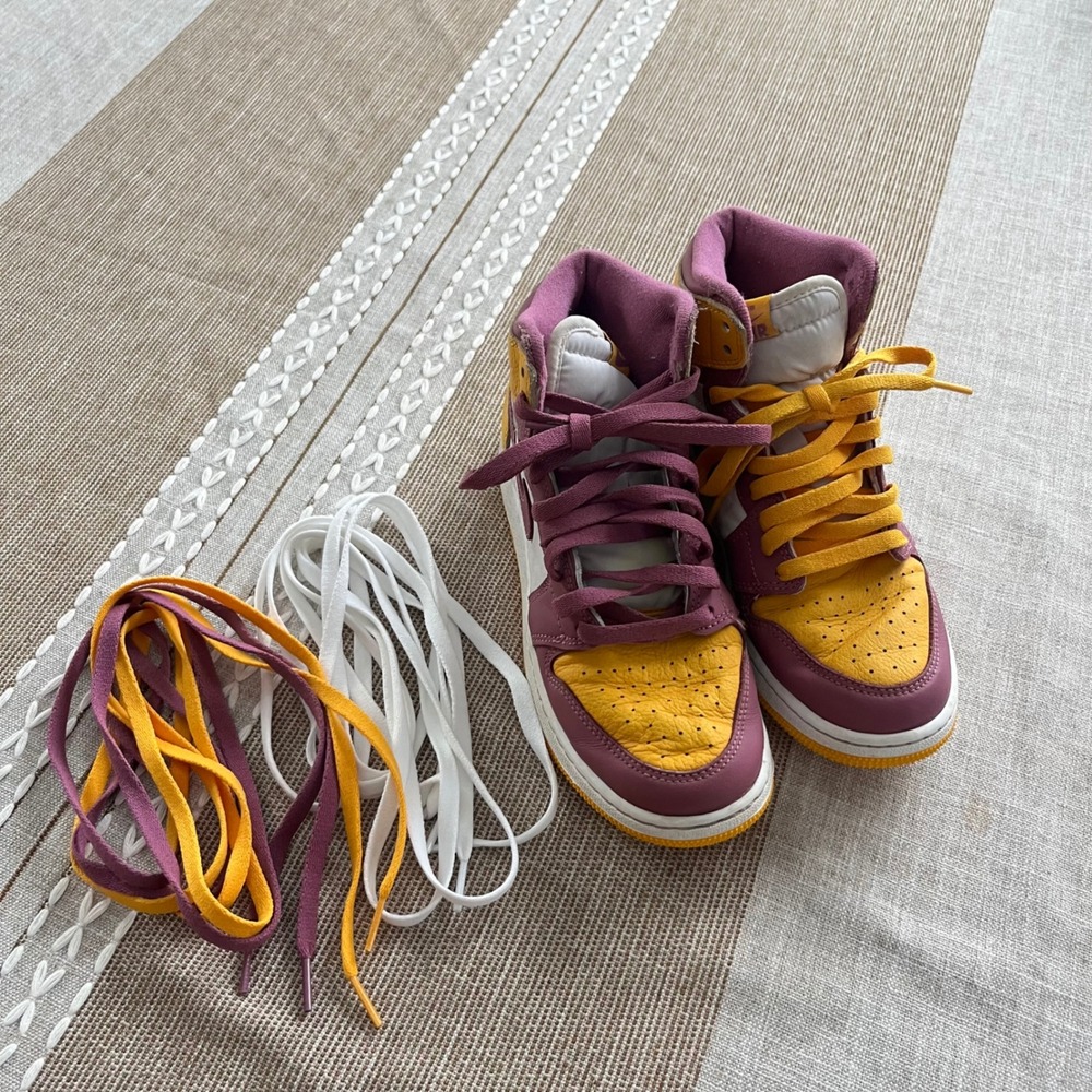 Nike Air Jordan 1 High Kids Yellow Purple White Sneakers Youth